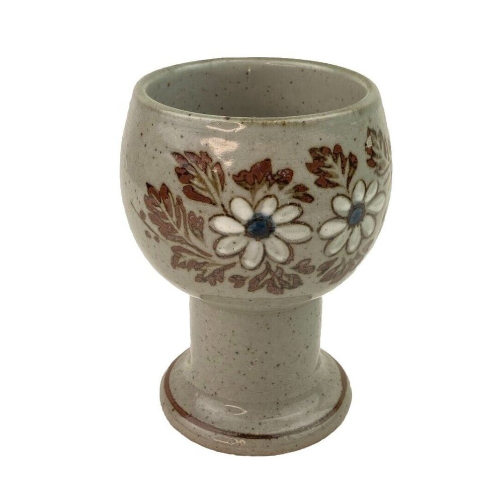*Vintage Otagiri Mug Footed Goblet Glass Stoneware Daisy Hand Crafted Japan